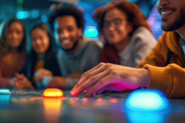 Teilnehmende bei einem Team Quiz mit bo events im Rahmen einer Firmenfeier.