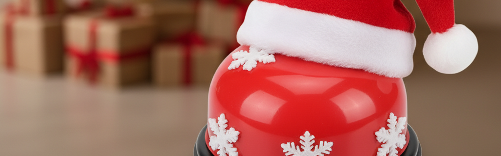 Quiz-Buzzer mit Weihnachtsmütze