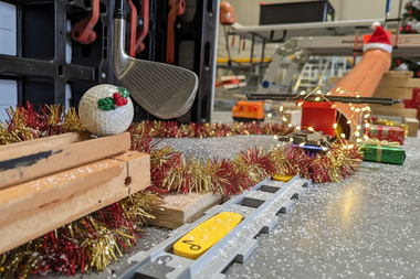 Ausschnitt einer Kettenreaktion beim X-Mas Dominoeffekt einer Weihnachtsfeier mit bo events.