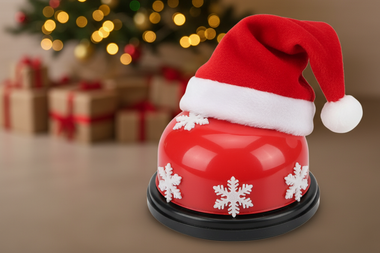 Quiz-Buzzer mit Weihnachtsmütze