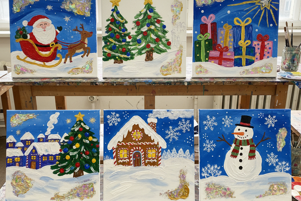 Fertige Kunstwerke nach einem Winter Team Art Event mit bo events in Heidelberg.